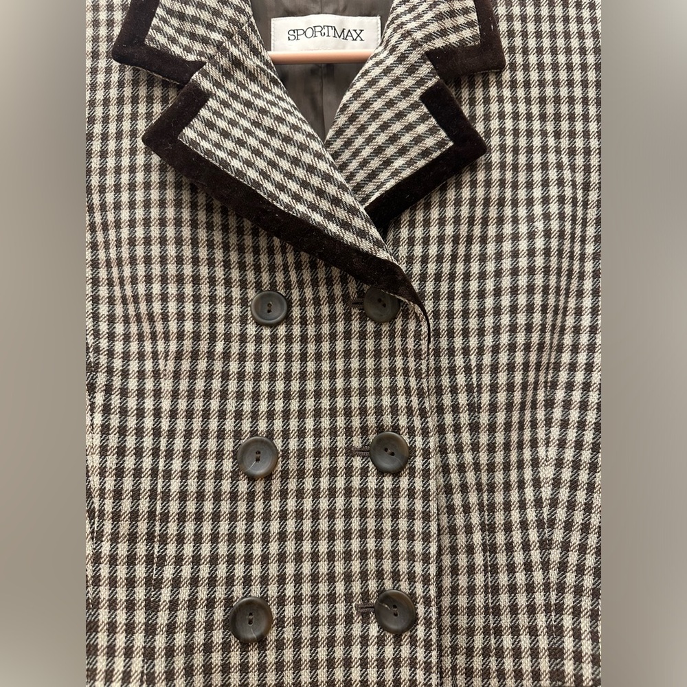 Sportmax Size 4 Brown/Neutrals Plaid Double Breasted Blazer - Picture 5 of 9